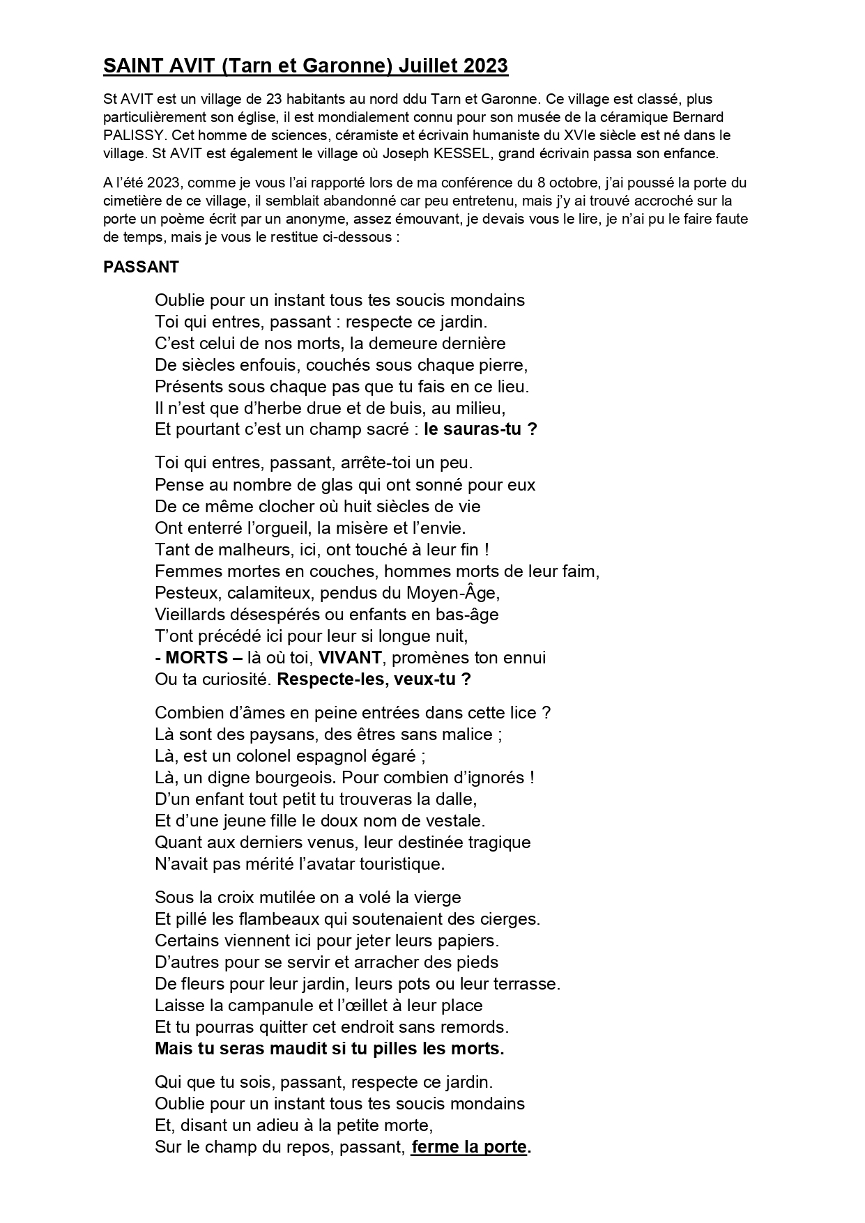MERLET ST AVIT POEME